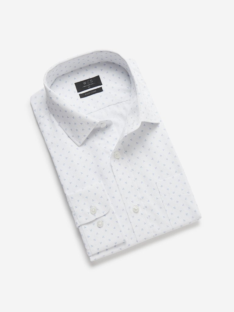 WES Formals White Printed Relaxed Fit Shirt