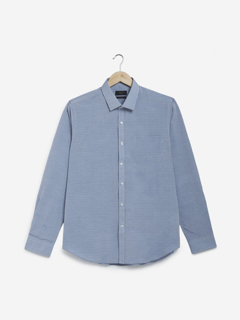 WES Formals Blue Patterned Slim Fit Shirt