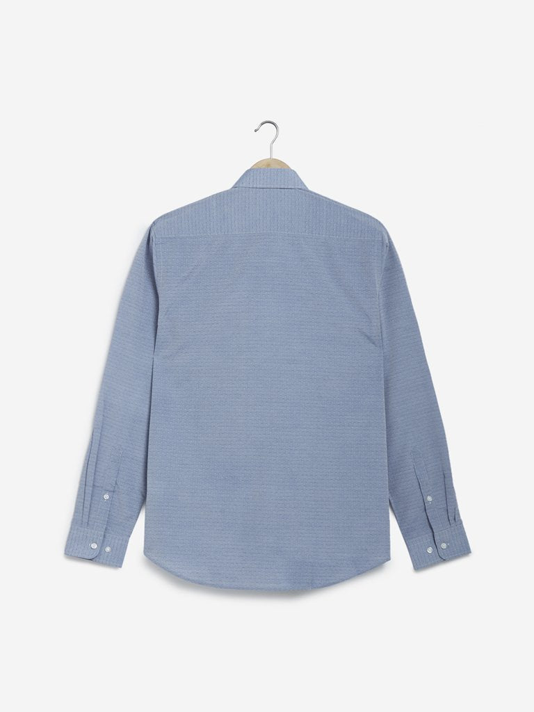 WES Formals Blue Patterned Slim Fit Shirt
