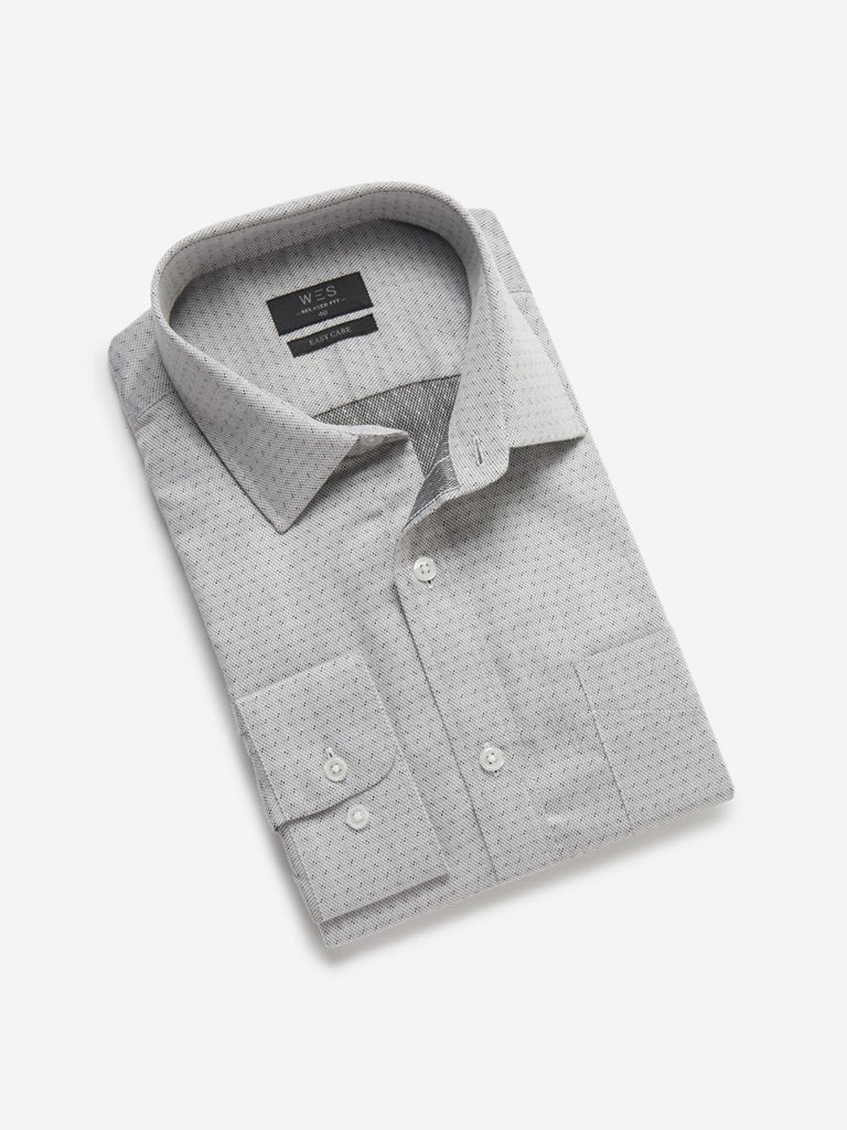 WES Formals Grey Self-Pattern Relaxed Fit Shirt