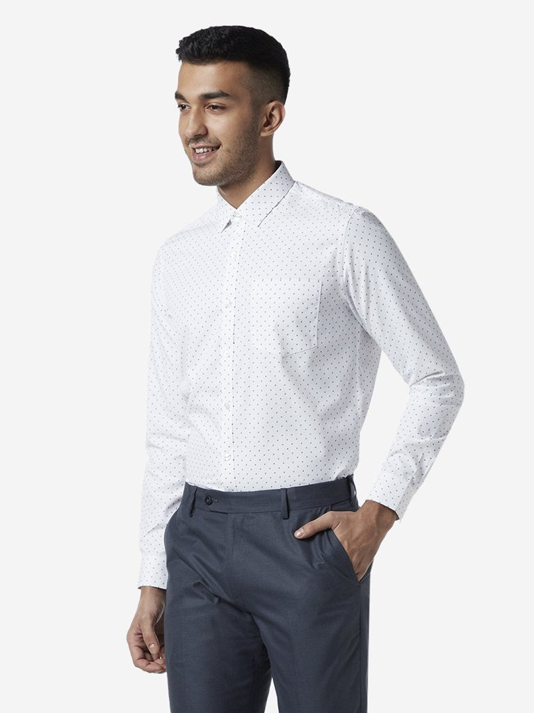 WES Formals White Printed Slim Fit Shirt