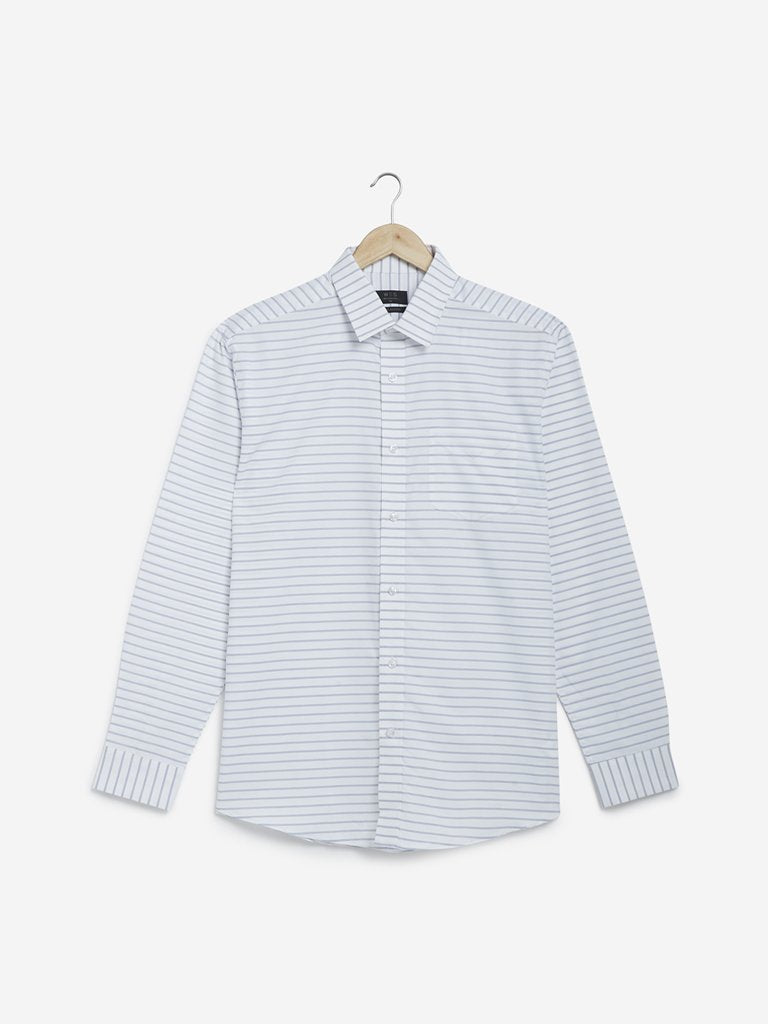 WES Formals White Striped Relaxed Fit Shirt