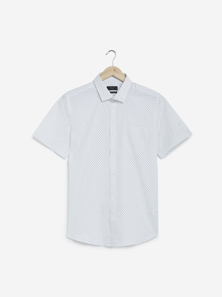 WES Formals White Printed Slim Fit Shirt