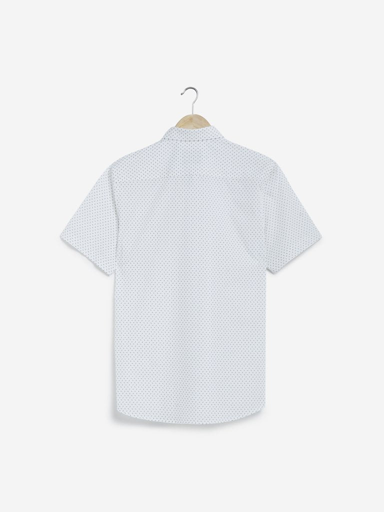 WES Formals White Printed Slim Fit Shirt
