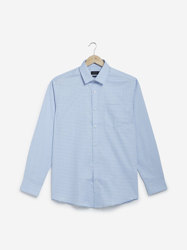 WES Formals Blue Checked Relaxed Fit Shirt