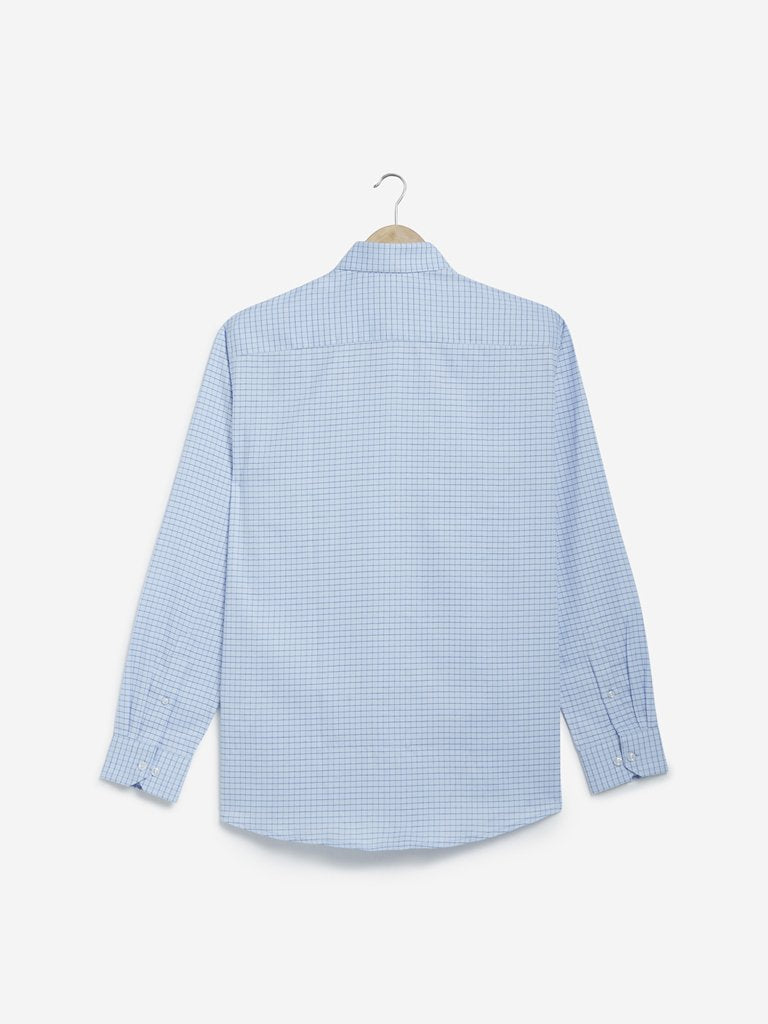 WES Formals Blue Checked Relaxed Fit Shirt