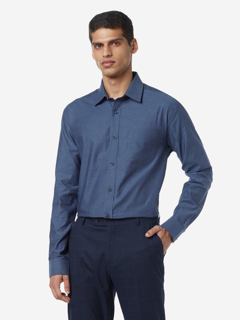 WES Formals Navy Printed Relaxed Fit Shirt