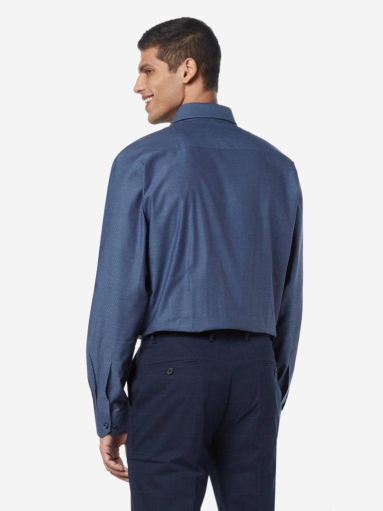WES Formals Navy Printed Relaxed Fit Shirt