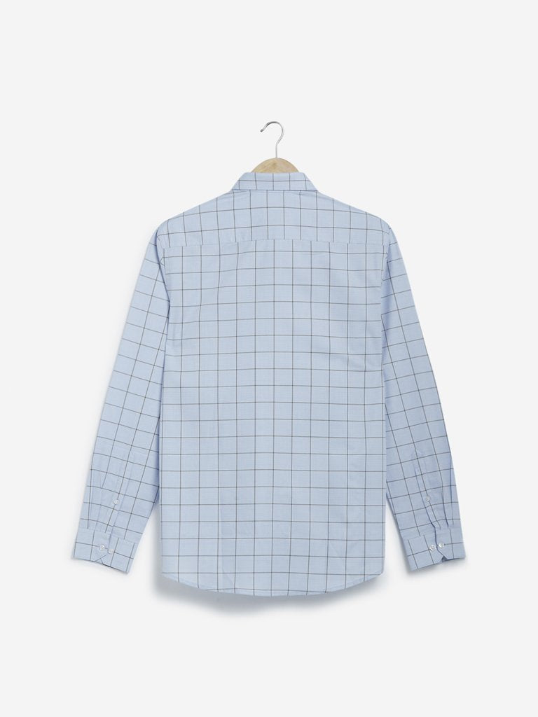 WES Formals Blue Slim Fit Checked Shirt