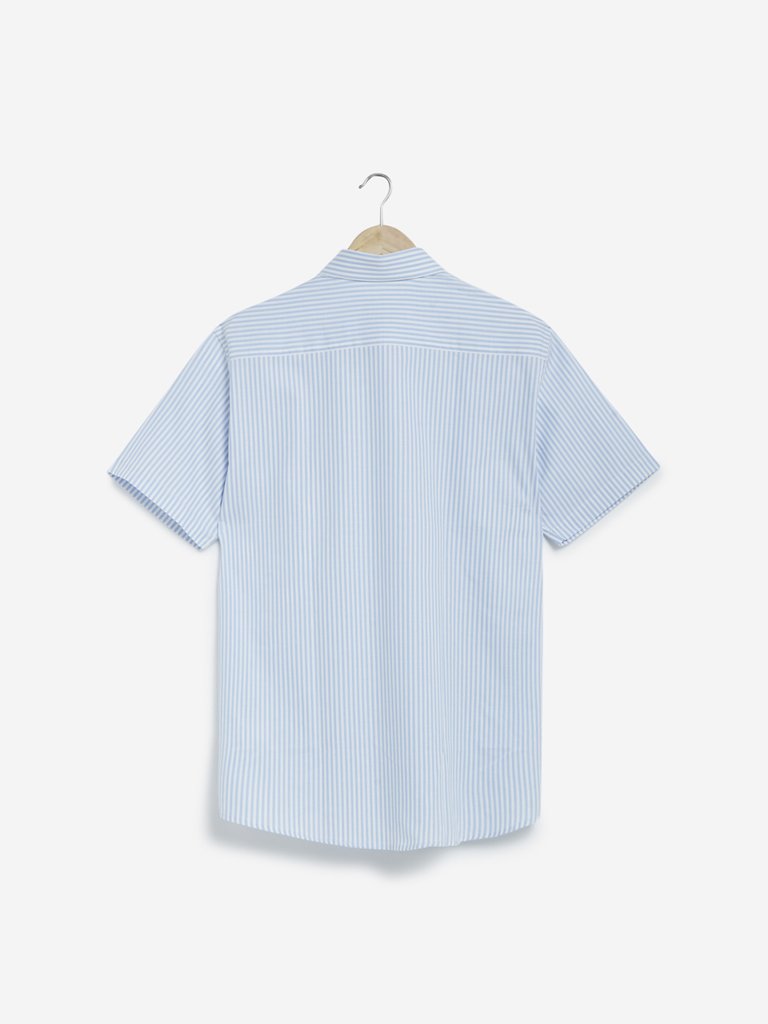 WES Formals Light Blue Striped Relaxed Fit Shirt