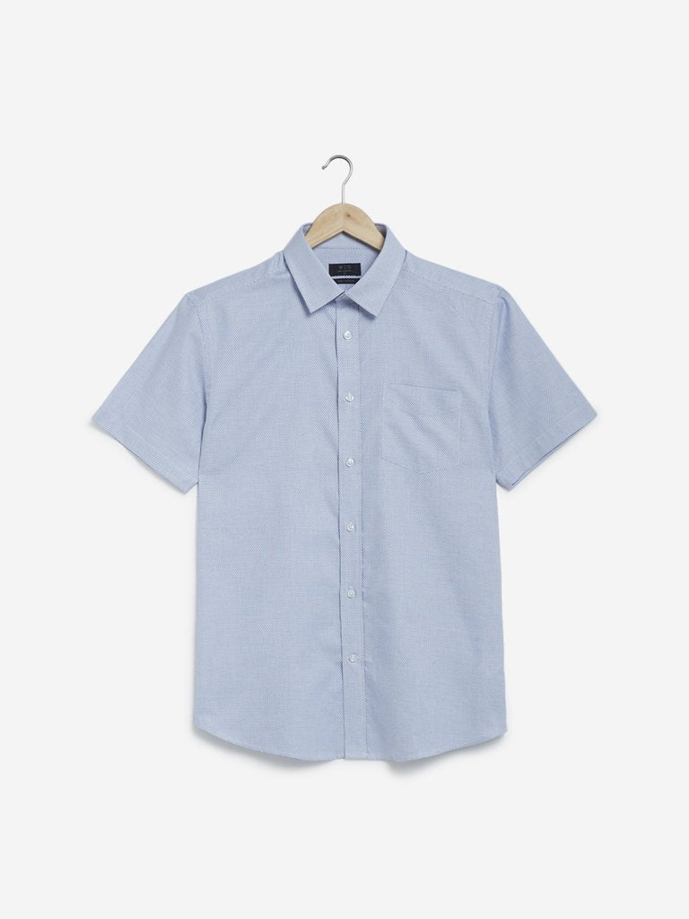 WES Formals Light Blue Diamond Relaxed Fit Shirt
