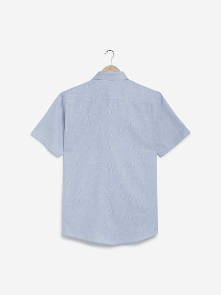 WES Formals Light Blue Diamond Relaxed Fit Shirt