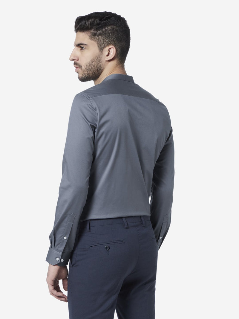 WES Formals Blue Band Neck Ultra-Slim Fit Shirt