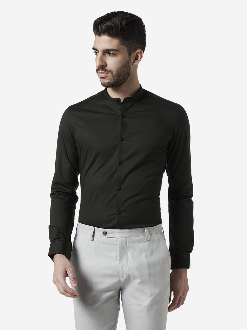 WES Formals Dark Olive Band Ultra-Slim Fit Shirt