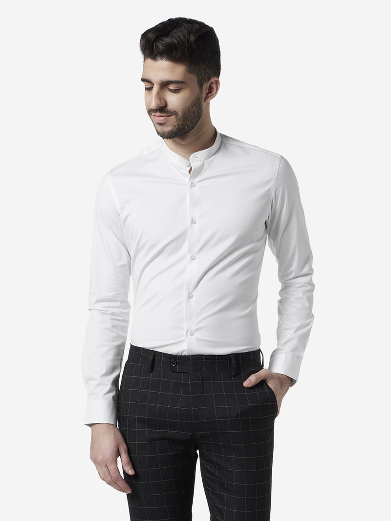 WES Formals White Band Neck Ultra-Slim Fit Shirt