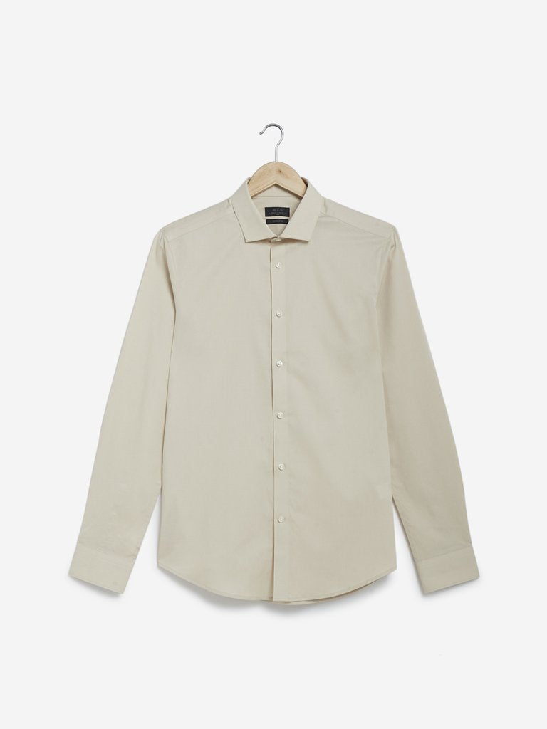 WES Formals Dark Beige Ultra Slim Fit Shirt