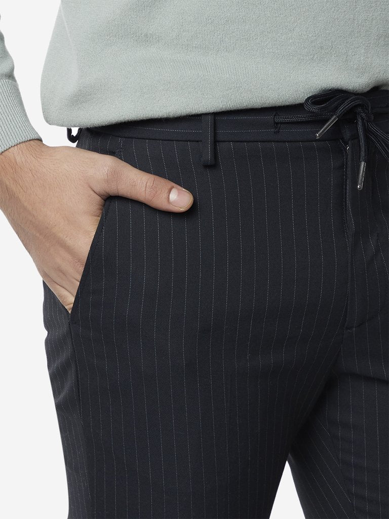 WES Formals Navy Stripe Carrot Fit Crop Trousers