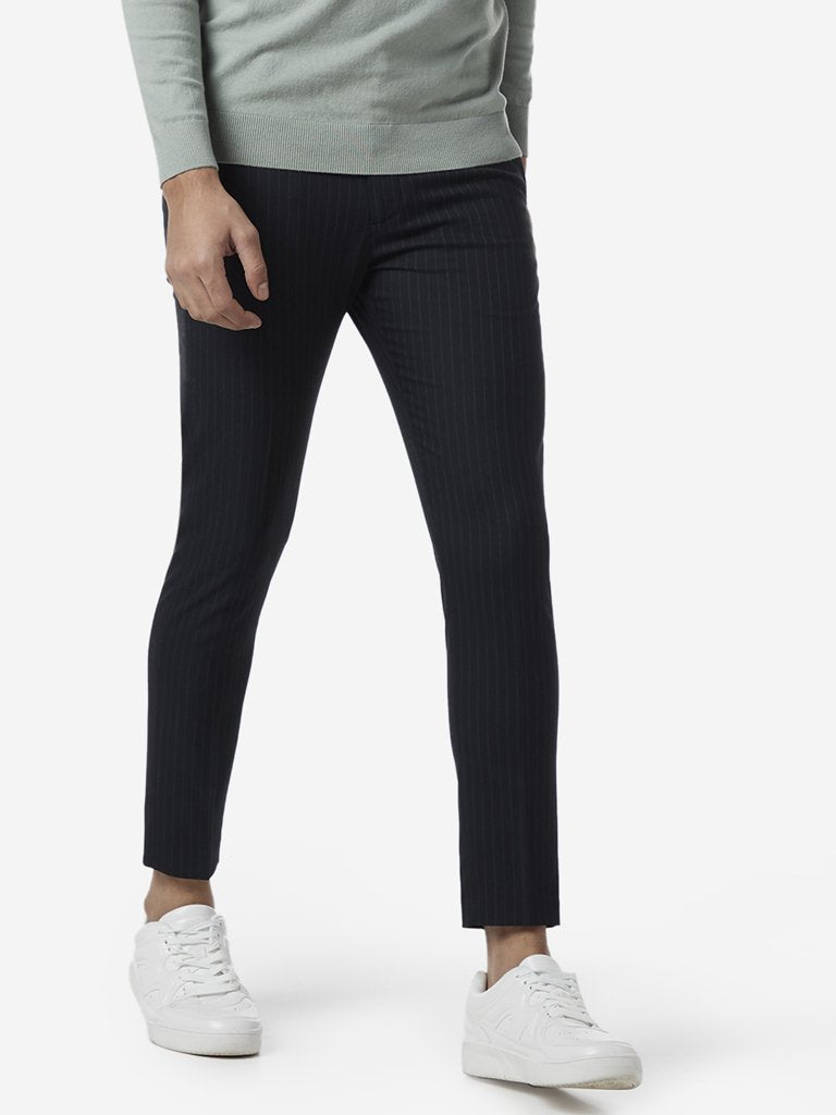 WES Formals Navy Stripe Carrot Fit Crop Trousers