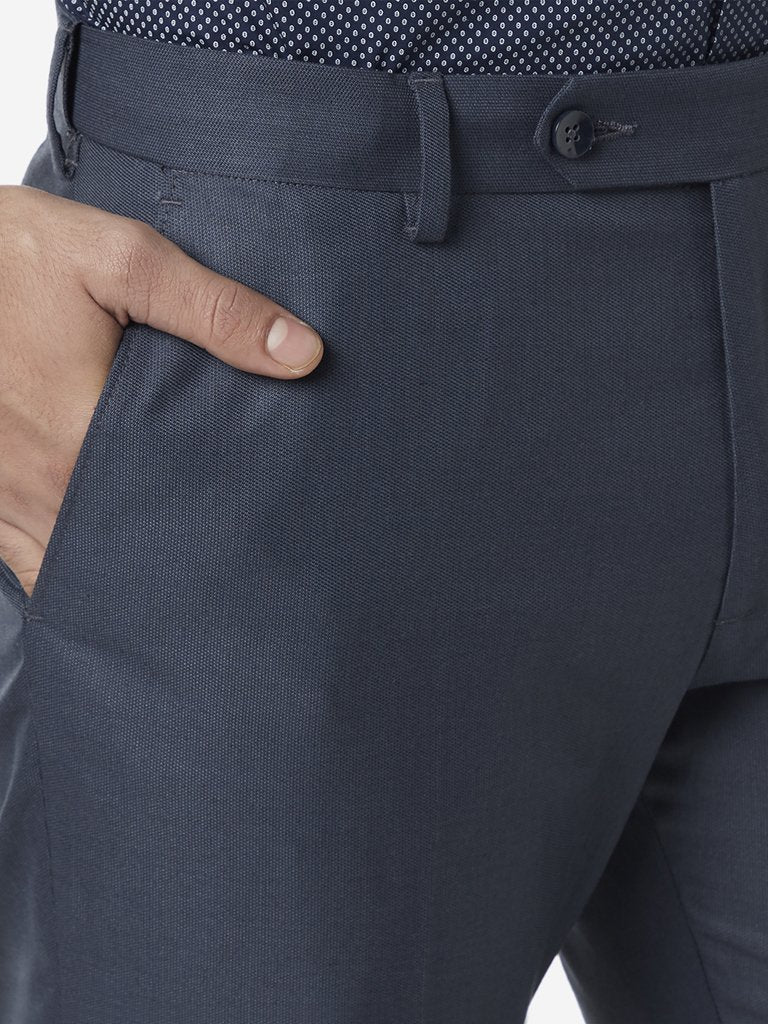 WES Formals Dark Blue Relaxed Fit Trousers