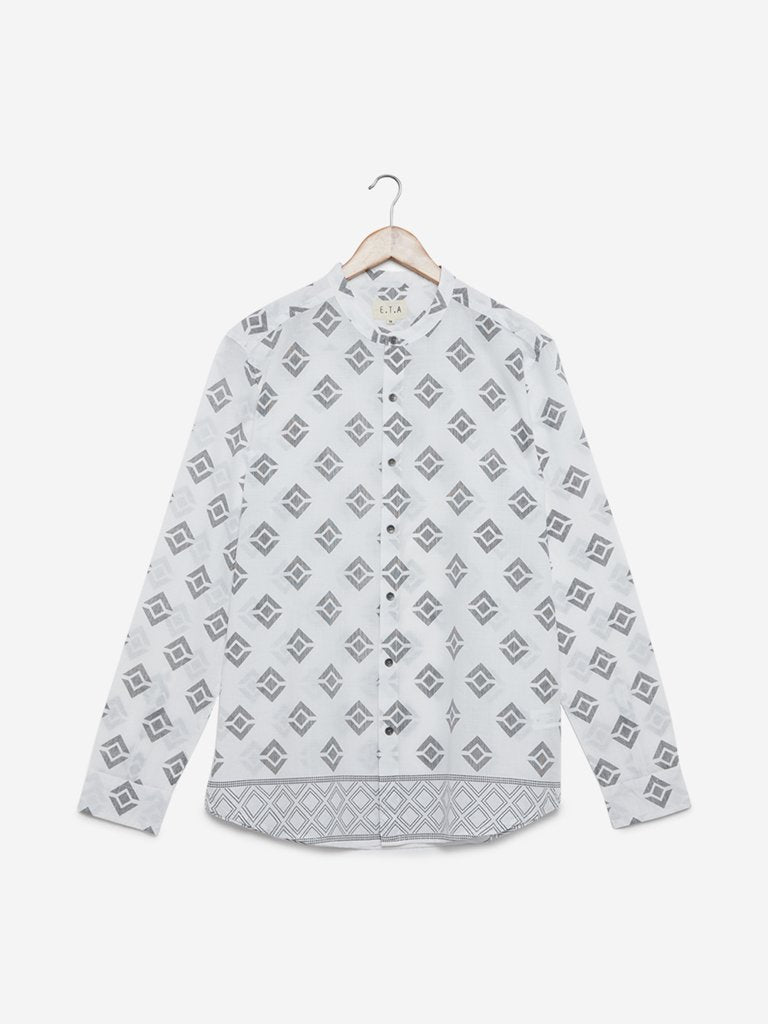 ETA White Geometrical Print Resort Fit Shirt