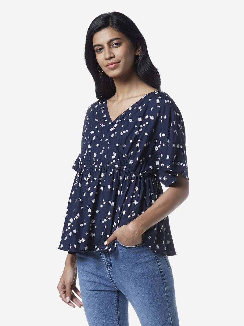 LOV Navy Floral Printed Florence Top