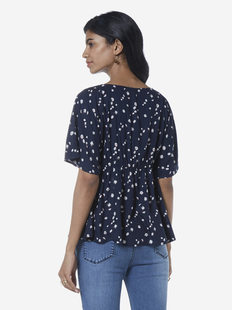 LOV Navy Floral Printed Florence Top