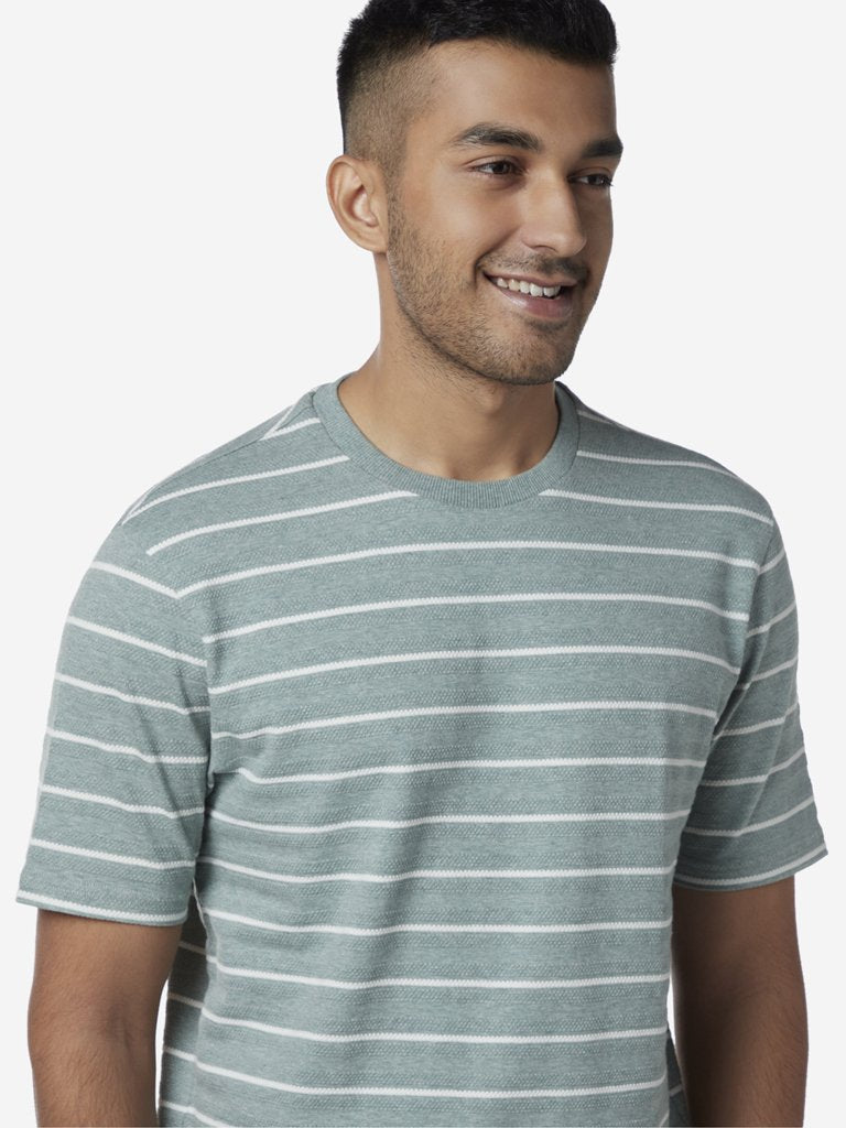 Ascot Sage Green Striped Relaxed Fit T-Shirt