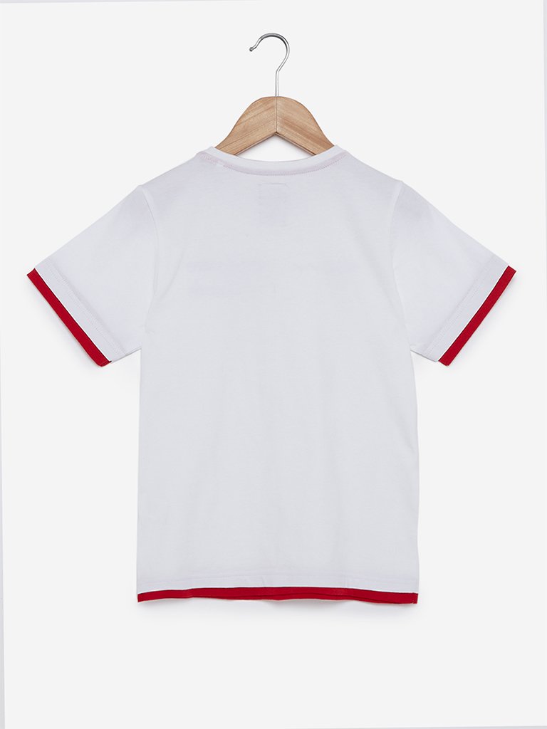 Y&F Kids White Typographic Printed T-Shirt
