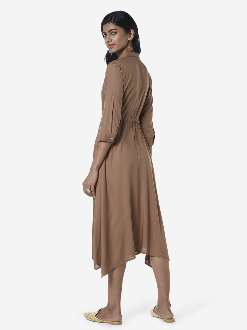LOV Brown Asymmetrical Ava Shirtdress