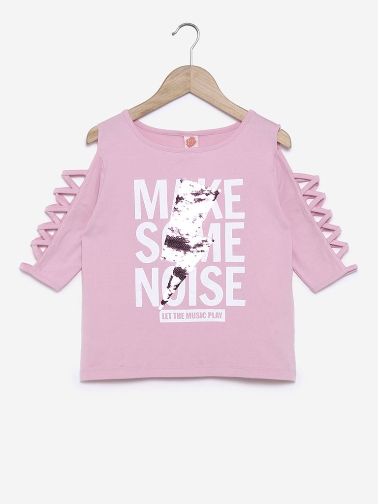 Y&F Kids Light Pink Text Patterned Top