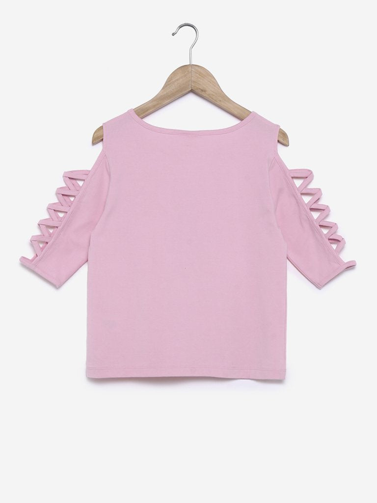 Y&F Kids Light Pink Text Patterned Top