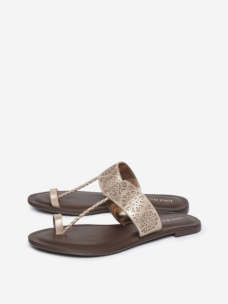 LUNA BLU Rose Gold Kolhapuri Sandals