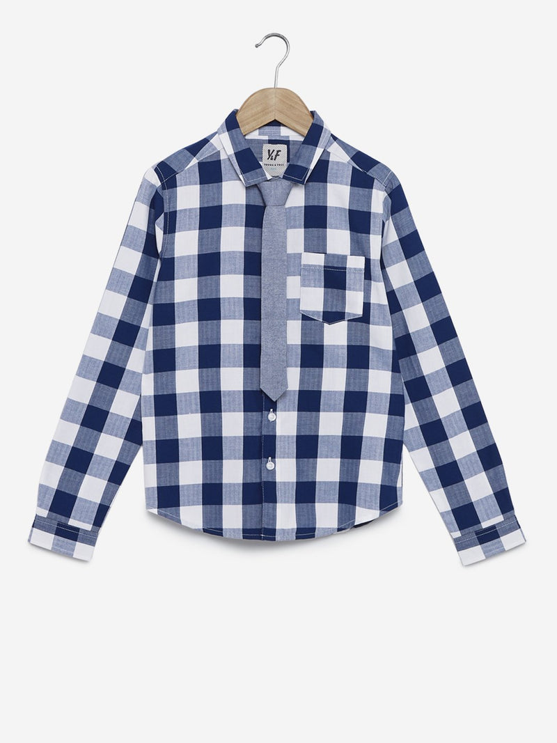 Y&F Kids Indigo Checkered Shirt With Tie