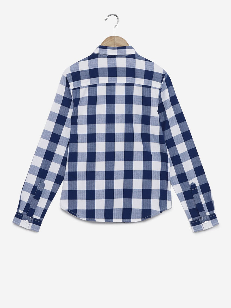 Y&F Kids Indigo Checkered Shirt With Tie