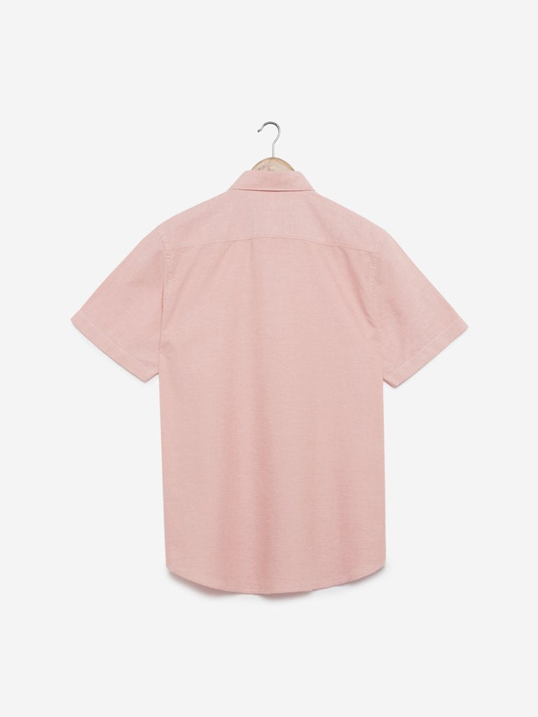 WES Casuals Peach Slim Fit Cotton Casual Shirt