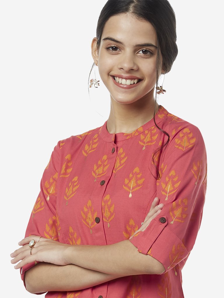 Utsa Coral Ethnic Print A-Line Kurta