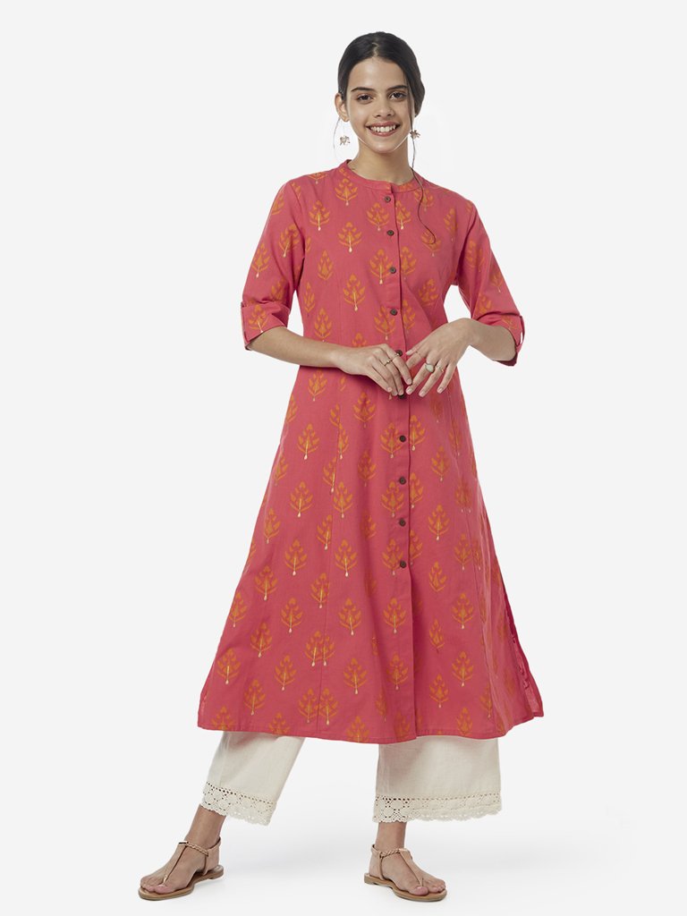 Utsa Coral Ethnic Print A-Line Kurta