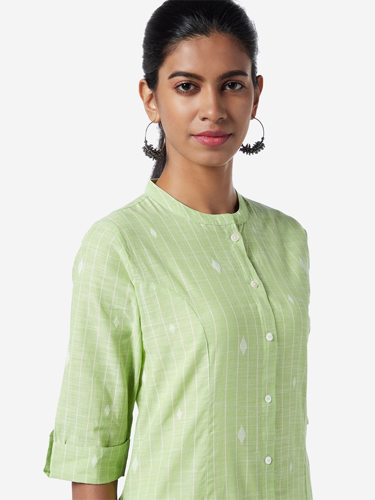 Utsa Light Green Printed A-line Kurta