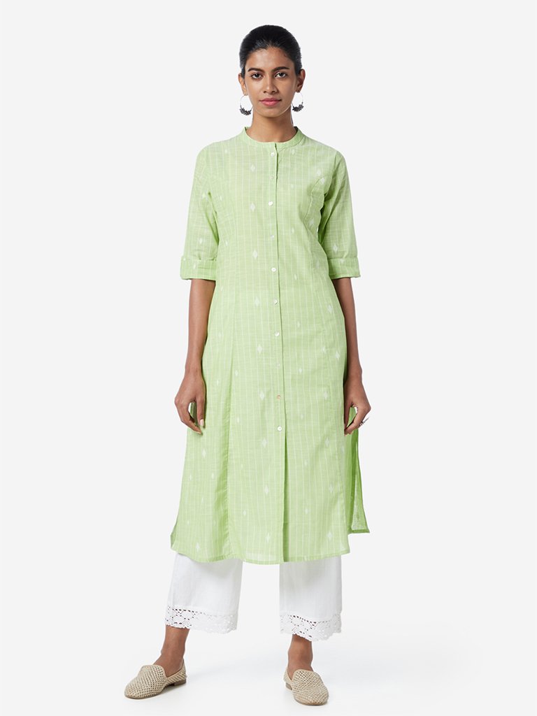 Utsa Light Green Printed A-line Kurta