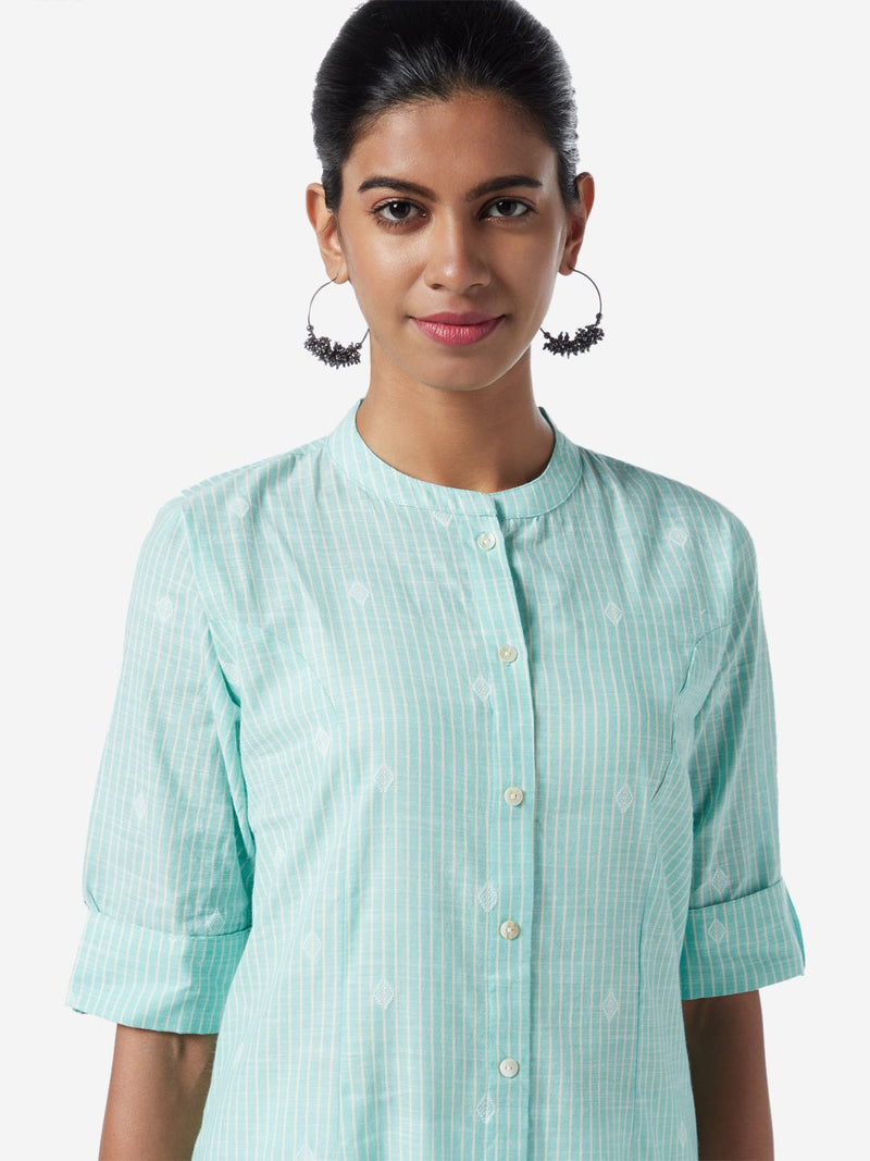 Utsa Turquoise Printed A-line Kurta