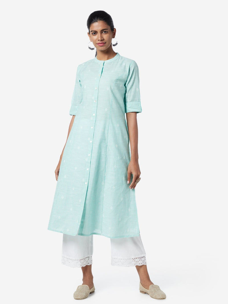 Utsa Turquoise Printed A-line Kurta