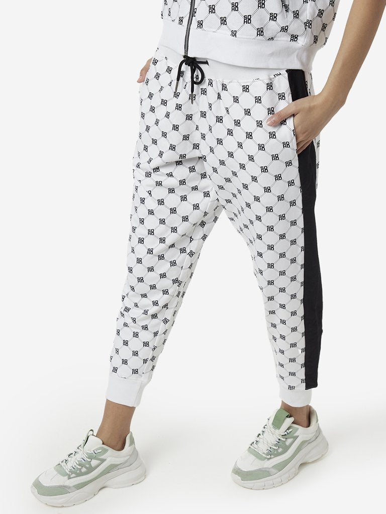 Studiofit Off White Text Print Joggers
