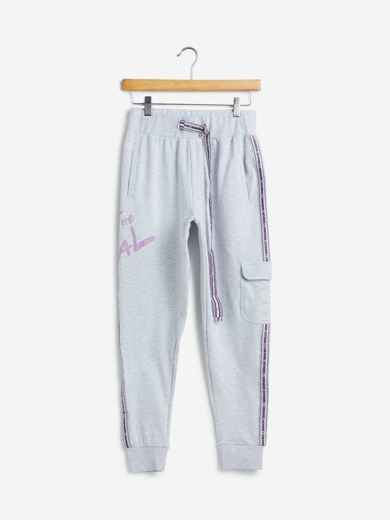 Studiofit Grey-Melange Text Printed Joggers