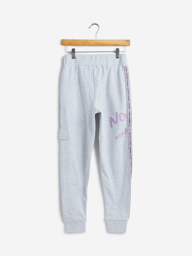Studiofit Grey-Melange Text Printed Joggers
