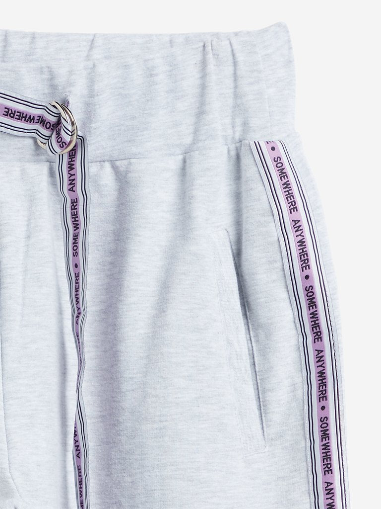 Studiofit Grey-Melange Text Printed Joggers