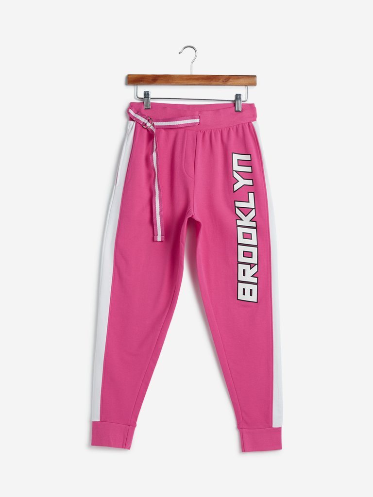 Studiofit Pink Text Printed Joggers