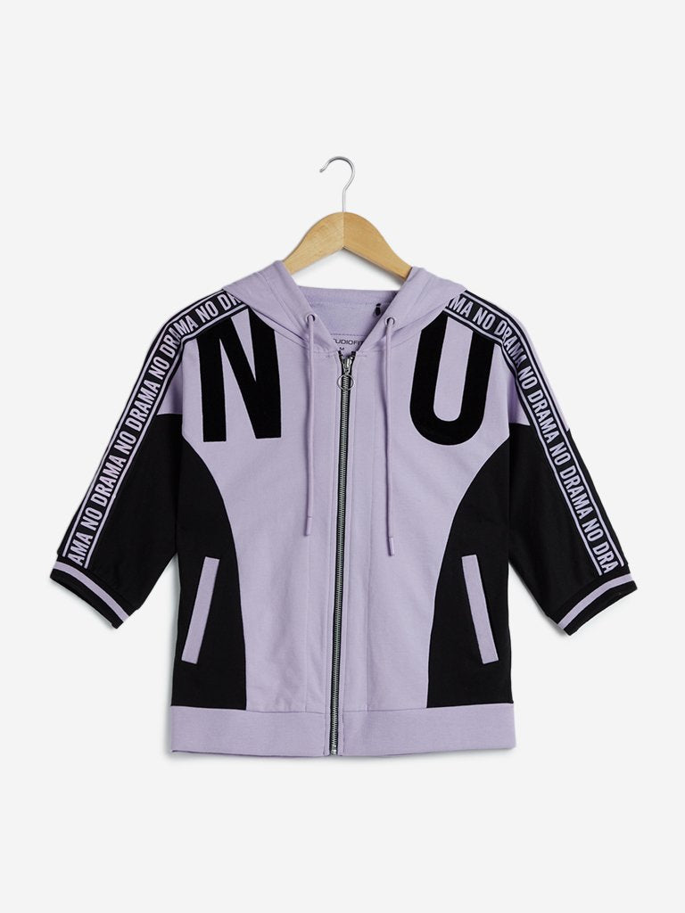 Studiofit Lilac Colour-Blocked Hooded T-Shirt