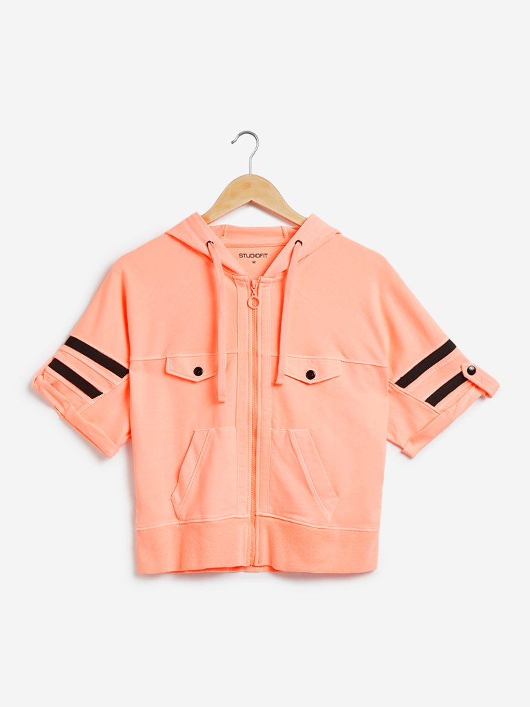Studiofit Peach Hooded Cropped T-Shirt