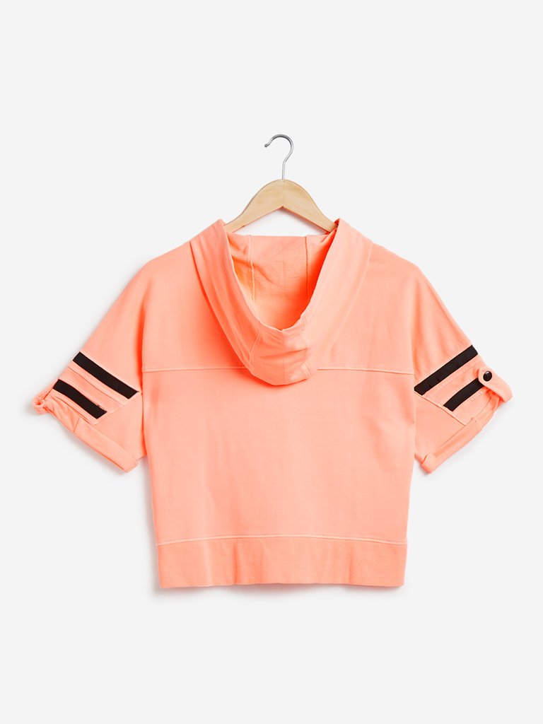 Studiofit Peach Hooded Cropped T-Shirt