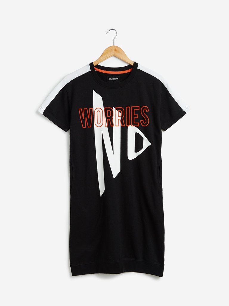 Studiofit Black Typographic Printed Dress